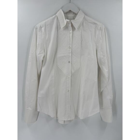 Calvin Klein Button Up Shirt Womens 6 White Pleated Long Sleeves Sheer Cotton - Picture 1 of 16